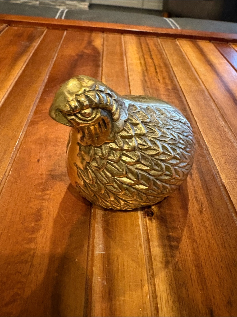 Vintage Solid Brass Quail Detailed Etching Heavy Small Figurine